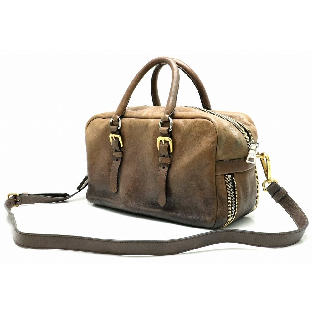 Prada 2WAY Handbag Khaki Zippers Gradation Glace Leather